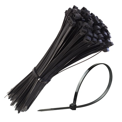 100 x Black Cable Zip Ties 200mm x 4.8mm (20kgf)